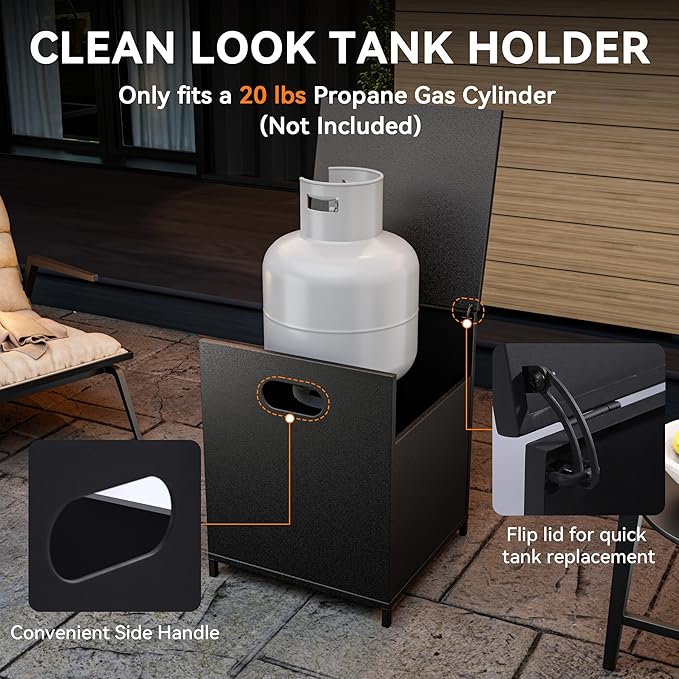 35'' Outdoor Propane Fireplace with Tank Storage, 50,000 BTU Outdoor Gas Fire Pit with CSA Certified, Dust Cover, Smokeless Ceramic Wood, Adjustable Flame for Patio, Garden, Deck, Gray/Tan