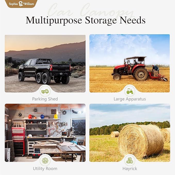 Sophia & William Carport Storage Shed 13x22 ft Portable, Heavy Duty Car Port Canopy Garage Shelter with Sidewalls and Roll Up Doors for Automobile Boat Motorcycle Bike, Gray