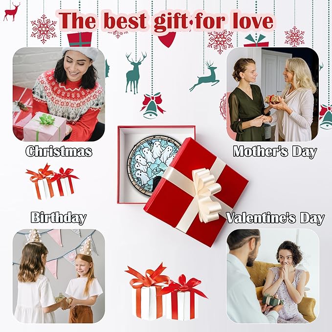 Stained Glass Window Hanging - Halloween Decorations Ghosts Tombstones Suncatcher for Doors Garden Indoor Spooky Funny Sun Catchers Gothic Decor Horror Gifts for Women Men Friend 9.8 in