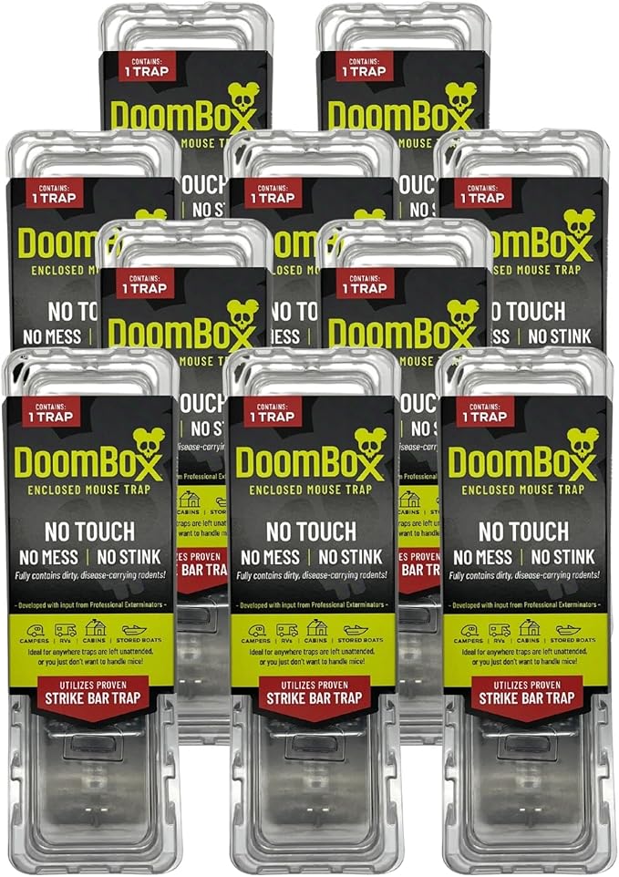 DoomBox™ Green Enclosed Mouse Trap | Keeps The Mess with The Mouse | Patented Click-It™ Closure Technology | Safe for Kids & Pets | Certified Child Resistant | Made in USA (10-Pack Green)