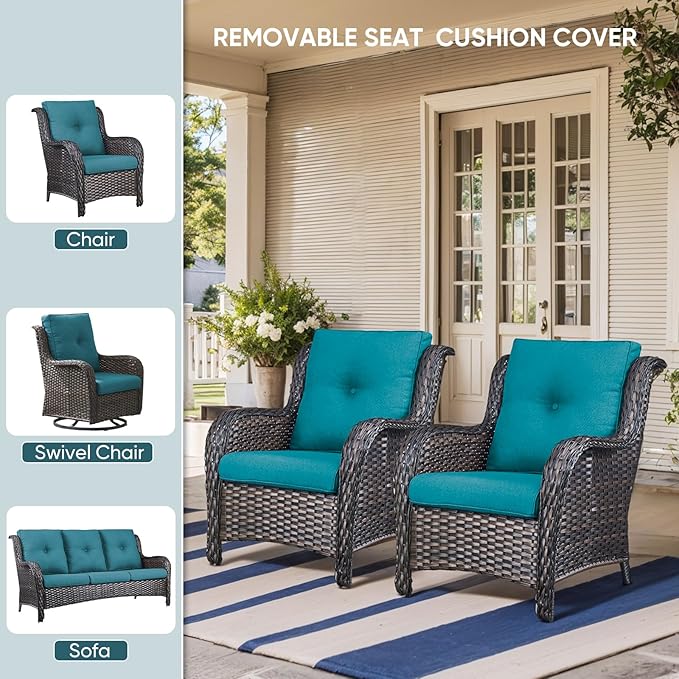 Outdoor Chair Cushions for Patio Furniture - 1 Pack Outside High Back Thick Water-Resistant Cushion 22x24 with Zipper Cover for Wicker Glider Rocking Chairs Loveseat Couch – Peacock Green/Buckle