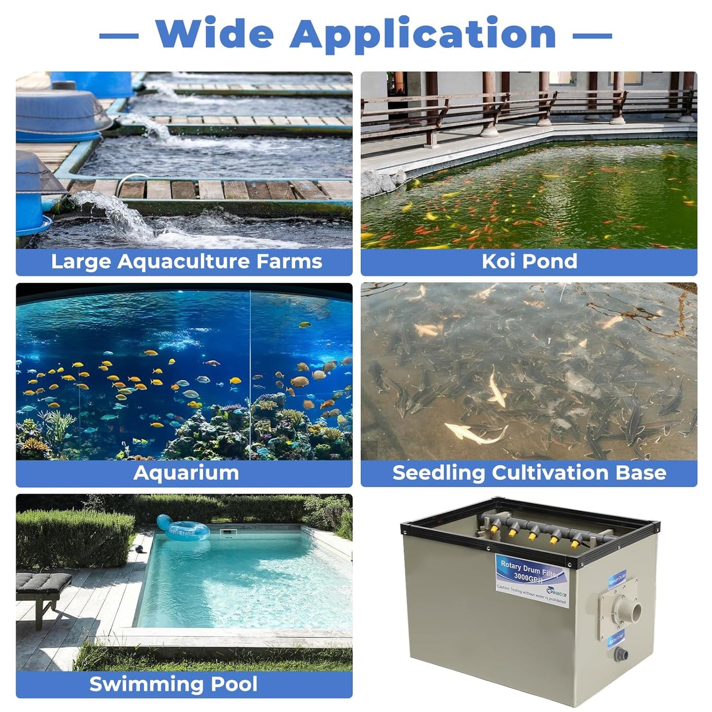 Rotary Drum Filter-3000GPH Canister Filter AC110-240V RDF Fully Automatic Water Self-Cleaning Filtration for Koi Pond,Fish Pond,Aquarium,Fish Farm,Seedling Cultivation Base,Aquaculture,Hydroponics