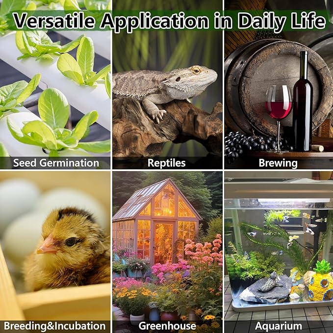 Digital Heat Mat Thermostat Controller for Seed Germination, Reptiles and Brewing Breeding Incubation Greenhouse, 40–108 ºF 1000W for Seedlings, Germination, Incubation and Fermentation