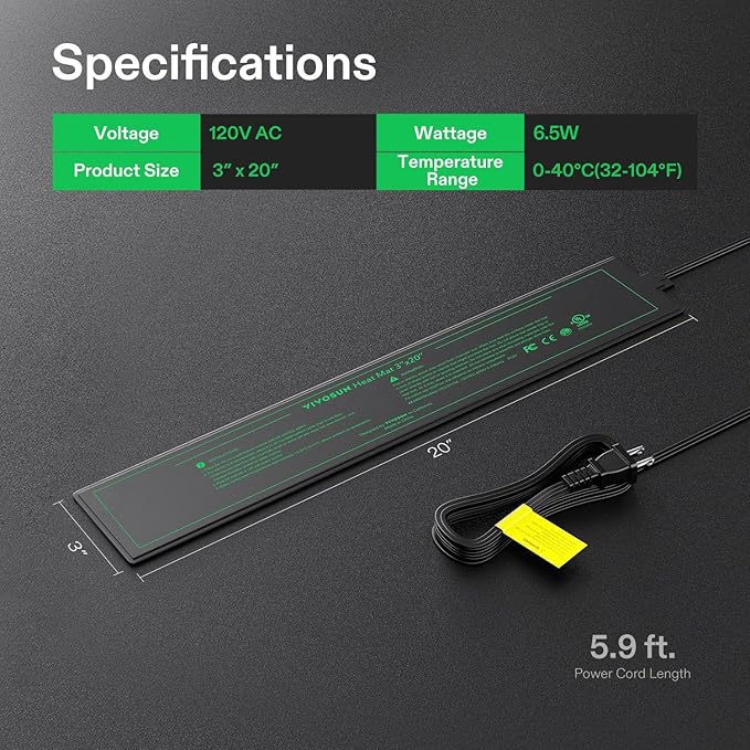 VIVOSUN Durable Waterproof Seedling Heat Mat 3" x 20" UL & MET-Certified Heating Pad for Hydroponic, Kombucha Tea, Brewing, Fermentation & Plant Germination