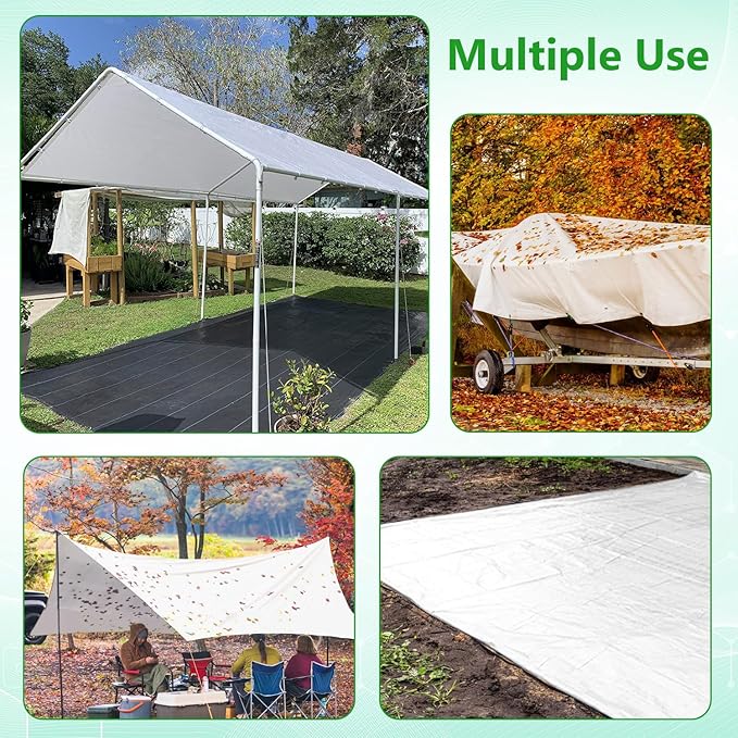 10 x 20 Ft Carport Replacement Canopy Cover Garage Top Tent Shelter Tarp with Free 44 Ball Bungee Cords,White(Only Cover, Frame Not Include) (10x20 White)