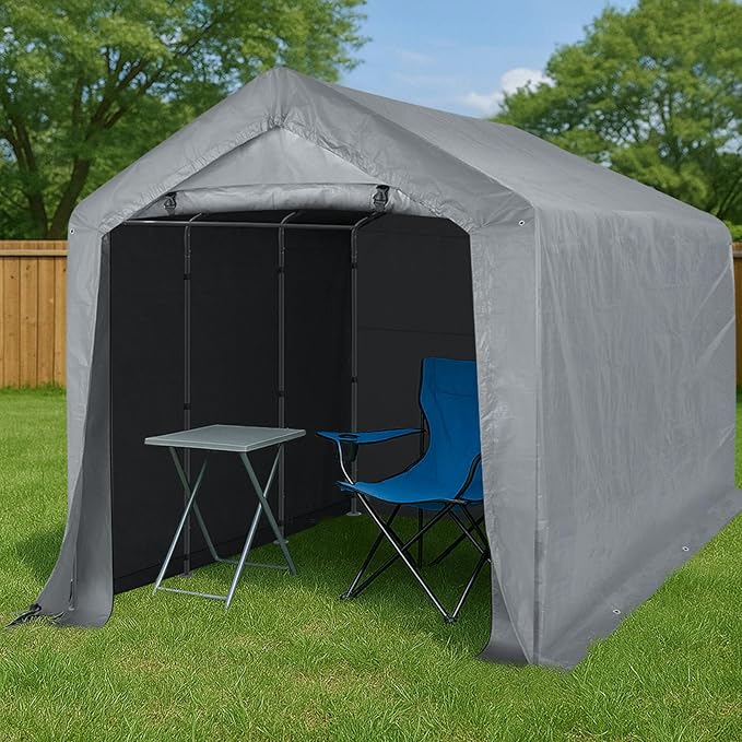 Outvita Outdoor Portable Storage Shed Tent, 8x12 ft Waterproof Carport with Roll-Up Zipper Door and Durable Galvanized Steel Frame, Ideal for Motorcycle, GTV, Bike, Wood Tool Lawn Mower Storage