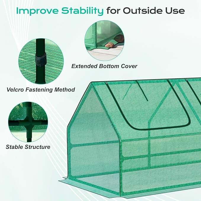 BPS 4x2x2 ft Mini Greenhouse with Green PE Cover UV-Protected Roll-Up Zipper Windows, Ideal for Indoor or Outdoor Use on Raised Garden Beds