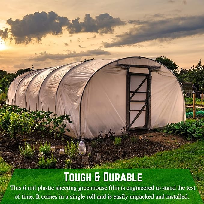 Farm Plastic Supply - Clear Greenhouse Plastic Sheeting - 6 mil - (24' x 100') - 4 Year UV Resistant Polyethylene Greenhouse Film, Hoop House Green House Cover for Gardening, Farming, Agriculture