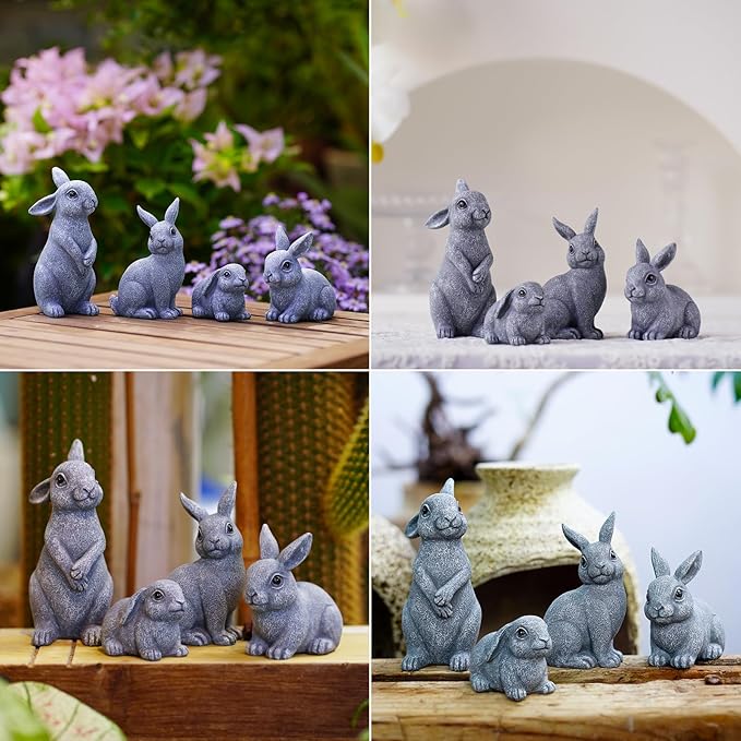 Nacome Bunny Statues for Fairy Garden Easter Decor: Outdoor Set of 4 Rabbit Table Sculptures for Clearance Outside Lawn Ornaments Porch Patio Balcony Yard – Gifts for Mom Grandma