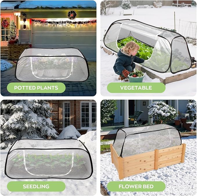 Raised Garden Bed Cover with Frame-4x2x1.3ft Garden Greenhouse Cover with Zipper Door,Garden Rows Accelerator Plants Cover for Vegetable & Flower Beds