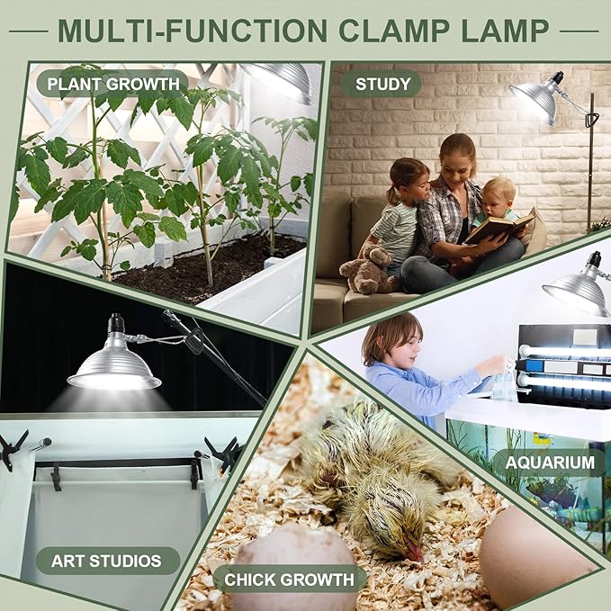 Macarrie 12 Pack Clamp Lamp Light with Aluminum Reflector, 6ft SPT-2 18awg Cord and Adjustable Stand Fixture E26 Socket, up to 150 Watt, No Bulb(8.5 Inch)