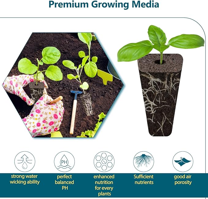 Yoocaa Seed Pods Kit for Hydroponics Growing System, 24pcs Grow Sponges with A&B Solid Nutrient Plant Foods, Seed Starter Pods Replacement Root Growth Sponges Compatible with Idoo,QYO, LYKO (Square)