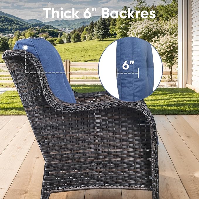 8-Piece Outdoor Patio Cushion Set - Fade & Water Resistant with Removable Olefin Cover, 22x24x4 Inch Memory Foam Cushions for Wicker Sectional Sofa – Blue/Buckle