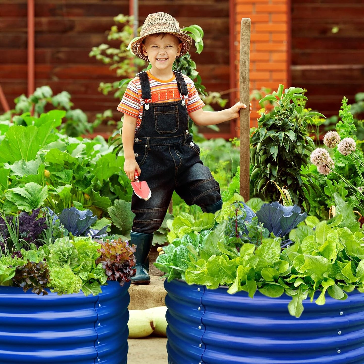 17" Tall, 42" Round Blue Raised Garden Bed Kit, Galvanized Metal Raised Garden Beds Outdoor for Vegetables Flowers,3.5 * 3.5 * 1.4Ft,Cobalt Blue