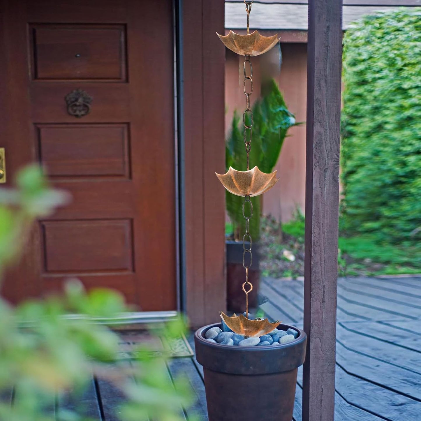 Metal Rain Chain Decoration 6 FT., Rain Catcher Metal Chain Gutter Downspout 72'' for House Eaves, Garden & Home, Umbrella Shape Rain Chains