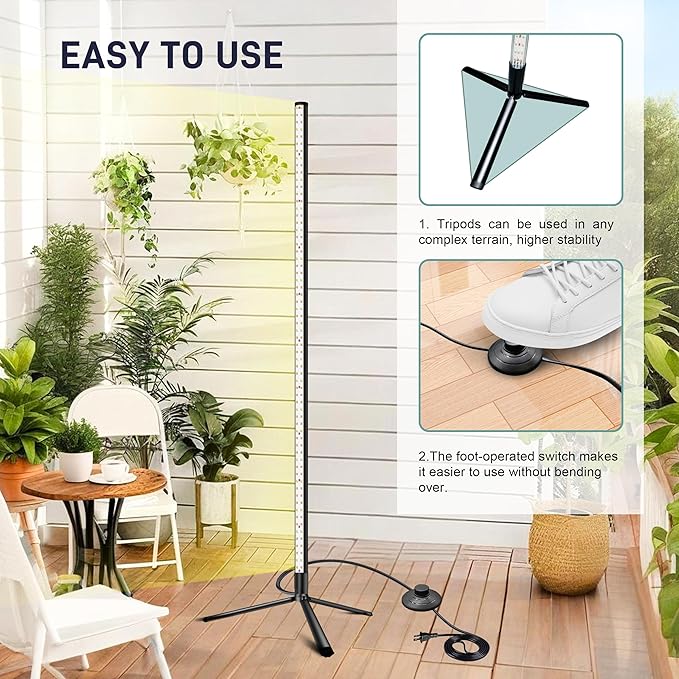 T8 LED Standing Grow Light for Indoor Plants, 4FT 42W Full Spectrum Plant Light with 243 LEDs, Wide Coverage, Foot-Operated Switch, Floor Grow Lamp with Adjustable Tripod Stand