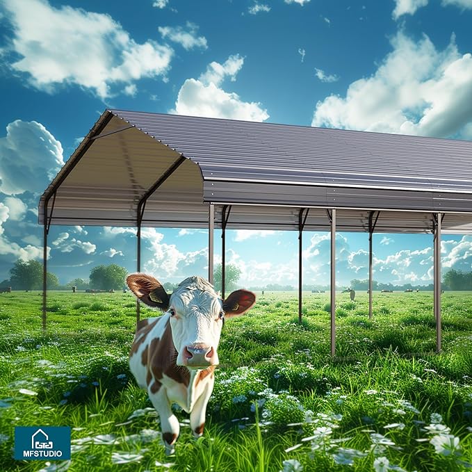 MFSTUDIO Carport 20x20 ft, Outdoor Heavy Duty Carports with Sidewalls, Metal Shed Canopy Shelters Garage Shelter Shade Car Ports with Galvanized Roof for 2 Cars, Truck and Boats