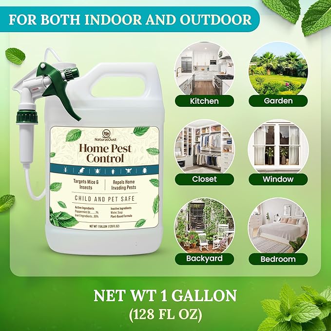Peppermint Oil Rodent Repellent, Roach Ant Spider Bug Insect Killer, Eco Friendly Pest Control to Repel Mice, Humane Repeller Alternative to Mouse Trap, Family & Pet Safe (1 gal, Peppermint)