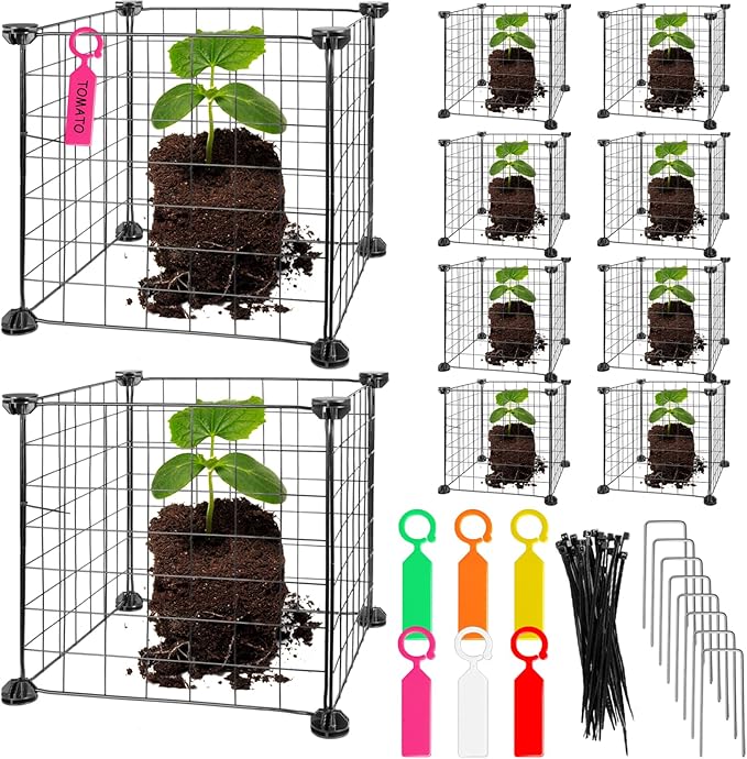 8 Set Wire Plant Covers Plant Protectors from Animals,80 Pcs 12"X12" Chicken Garden Cloches for Plants Metal Meshes for Protect Plants Vegetables
