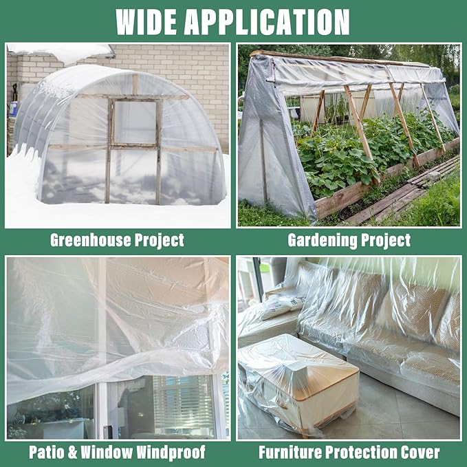 Legigo 8 X 26 Ft Clear Plastic Plant Covers Freeze Protection- 6 Mil Winter Greenhouse Plastic Sheeting for Frost Water Sun Wind Resistant, Plant Vegetable Blanket Covers for Cold Weather Garden Farm