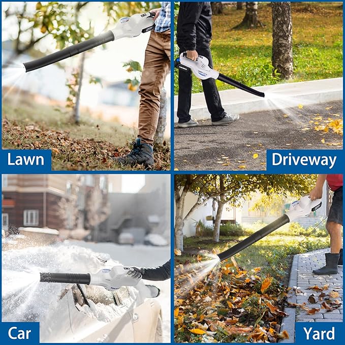 Leaf Blower Cordless, 20V Electric Cordless Leaf Blower with 4000mAh Battery and Charger, 2 Speed Modes, Lightweight Battery Powered Leaf Blowers for Lawn Care, Patio, Blowing Leaves and Snow
