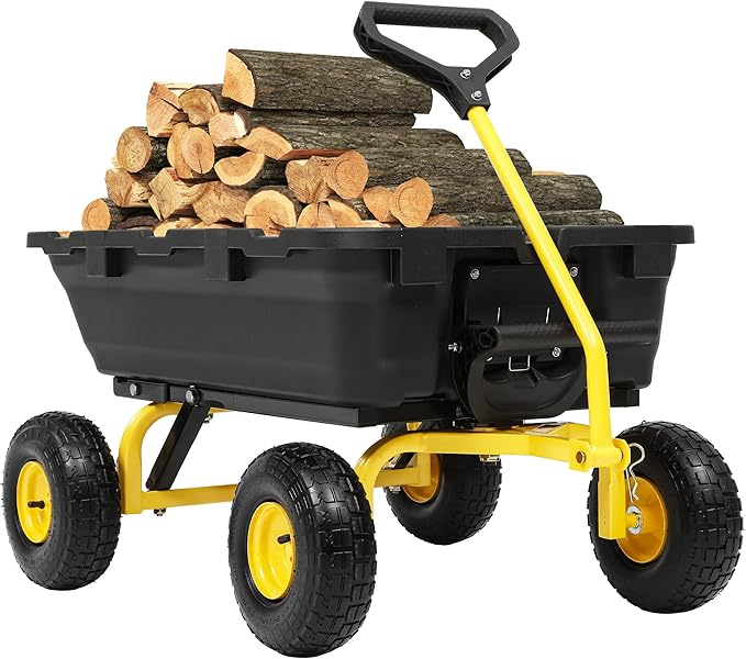 800lb Garden Dump Cart, Heavy Duty Wheelbarrow Dump Wagon with 4 Wheels&Quick-Release Dumping, Utility Wagon Carts for Halloween Pumpkin Hauling Yard, Farm and Garden(Yellow)