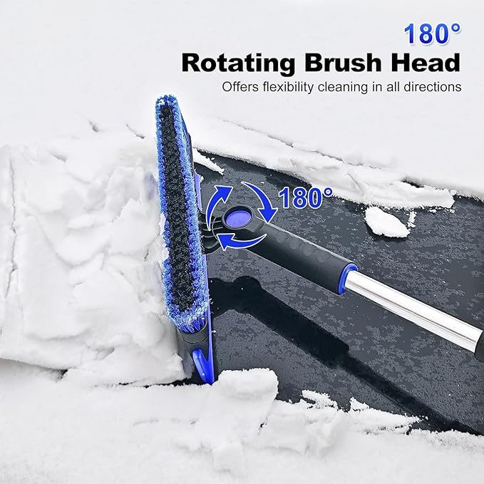 SEAAES 56 Inch Truck Snow Brush Scraper Long Handle, Heavy Duty Extendable Snow Broom for SUV, Windshield Ice Scraper with Foam Grip for Car Automobile Vehicle Window - Blue