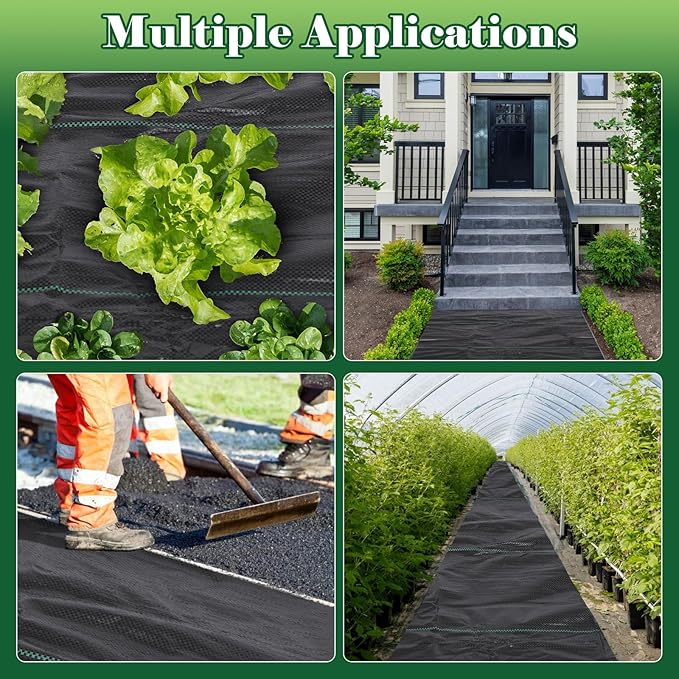 FEED GARDEN 3FT x 100FT Landscape Fabric Weed Barrier Fabric, Heavy Duty Ground Cover Geotextile Fabric for Gardening, with 20 U-Shaped Stakes (2 Pack 3x50FT)