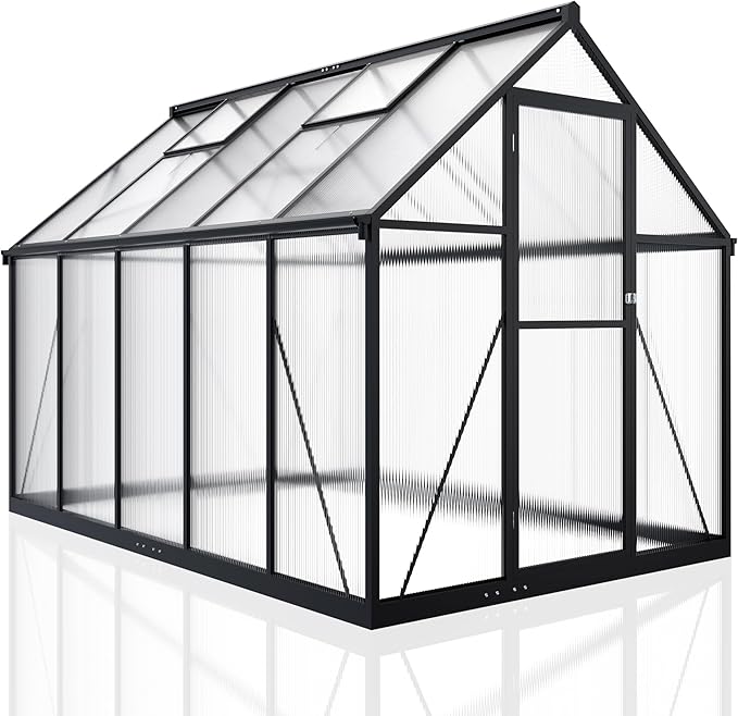 WKM 5.8x9.2 FT Greenhouse for Outdoors, Quick-fit Structure Green House with Window for Ventilation, Aluminum Greenhouse for Garden Backyard, Black