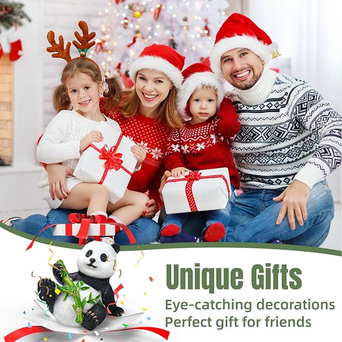 Solar Panda Statue for Garden Outdoor Decor Polyresin Panda Sculpture Figurine Bamboo with LED Lights for Patio Balcony Yard Lawn Decorations (Lying Posture)