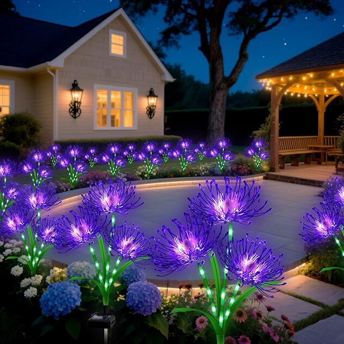 Halloween Solar Lights Outdoor – Purple Spider Lily Flowers,8 Pack 24-Head with Glowing Stems,Waterproof Solar Powered Garden Decor for Yard,Patio,Lawn,Spooky Halloween Decorations & Gifts