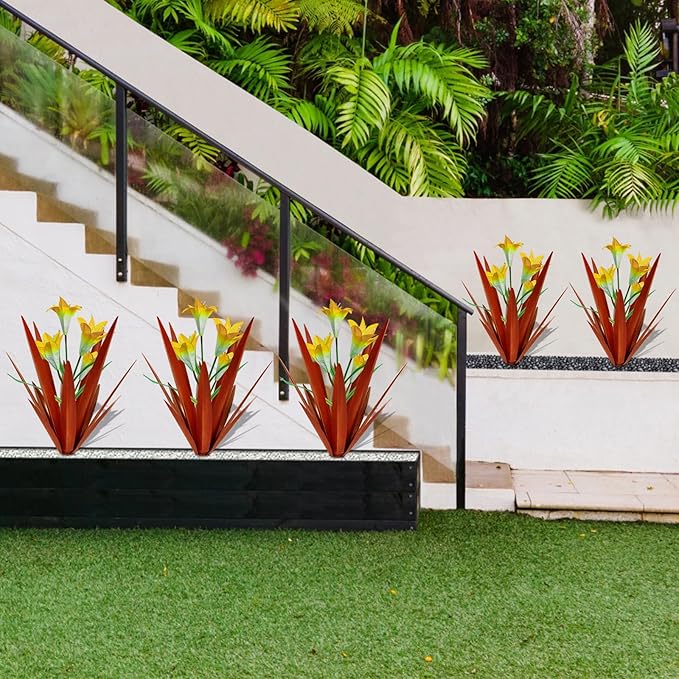 Homight Metal Agave Plant Outdoor Decoration, 3 Big Yellow Lilies, HM-390-345