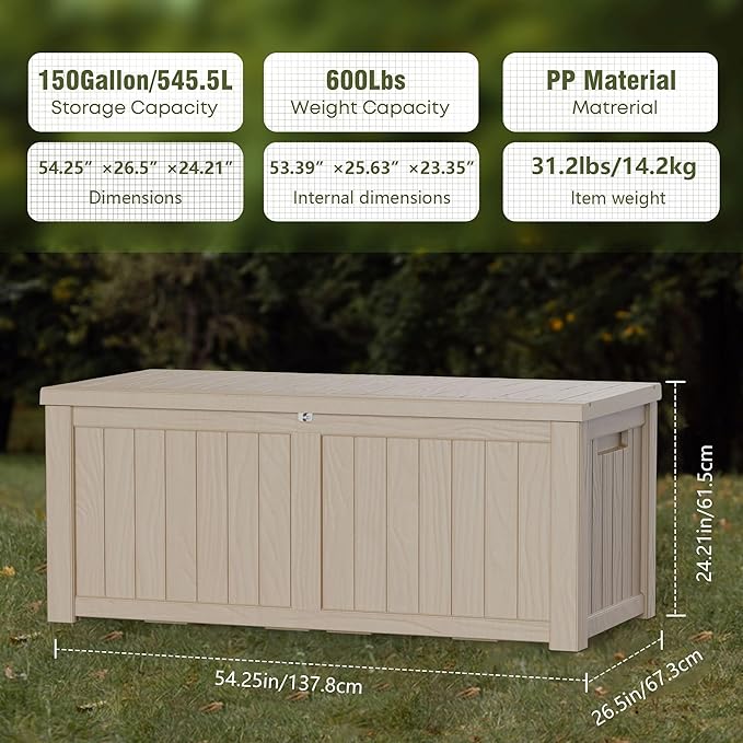 150GAL Brown Large - Capacity Outdoor Deck Box with Lock Hole - Waterproof, SGS - Certified UV Resistance, Ideal for Storing Multiple Patio Furniture Sets and Seasonal Decor, Hassle - Free Setup