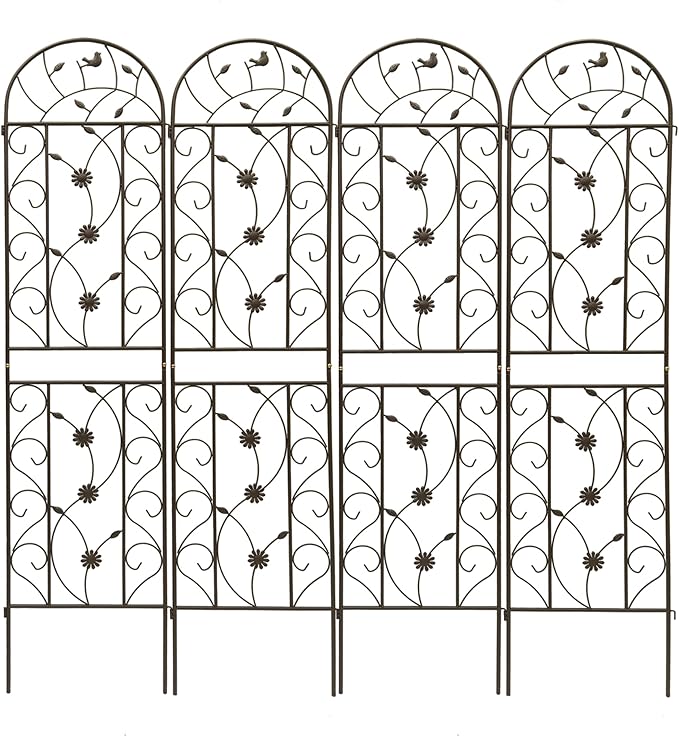 Garden Trellises, 4 Pack Brown Metal Coated Rustproof Trellis for Climbing Plants Outdoor, Roses, Vines, Flowers, and Vegetables-19.7×86.7 inches