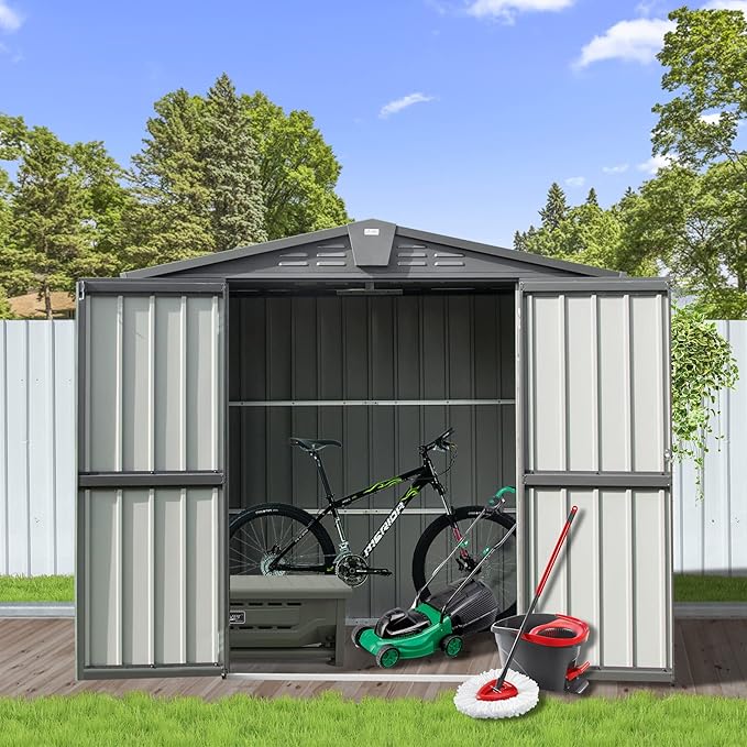 Domi 10โ x 8โ Outdoor Storage Shed, Metal Sheds Tool Storage Gable Roof with Lockable Door & Air Vents, Outdoor Galvanized Steel Sheds for Backyard,Garden,Patio,Lawn