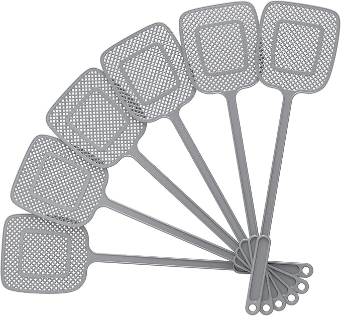 MR.SIGA Heavy Duty Long Handle Fly Swatter, Gray, 6 Pack