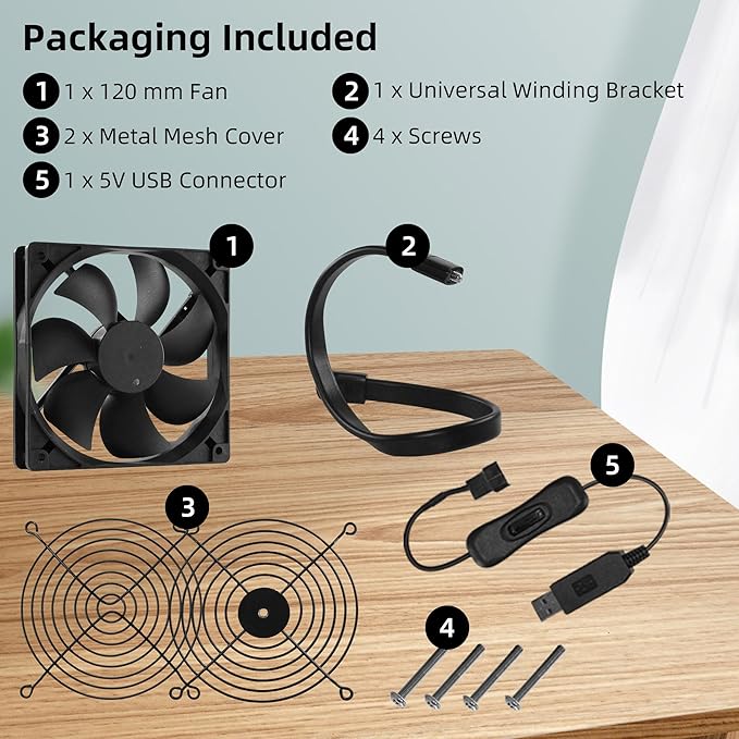4" Grow Tent Fan, Flexible Gooseneck Mount Fan with 5V to 12V USB Adapter Cable for Plants Growth Lights, Camping Tent, DIY Greenhouse Ventilation