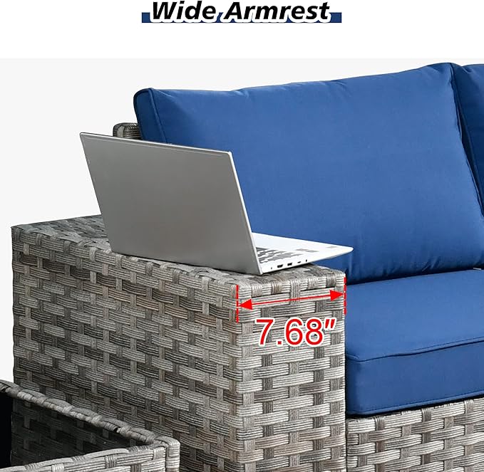 HOOOWOOO 10 Piece Modular Patio Outdoor Sectional Furniture Set with Gas Propane Fire Pit Table,Wicker Conversation Sofa Set with Swivel Chairs,Outside Couch Set(Navy Blue)