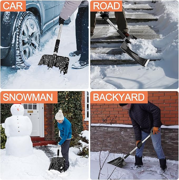 OCGIG 3-in-1 Portable Snow Shovel Kit with Ice Scraper and Snow Brush, Emergency Collapsible Design Snow Remover Set for Garden, Camping, Car, Trucks and Other Outdoor Activities
