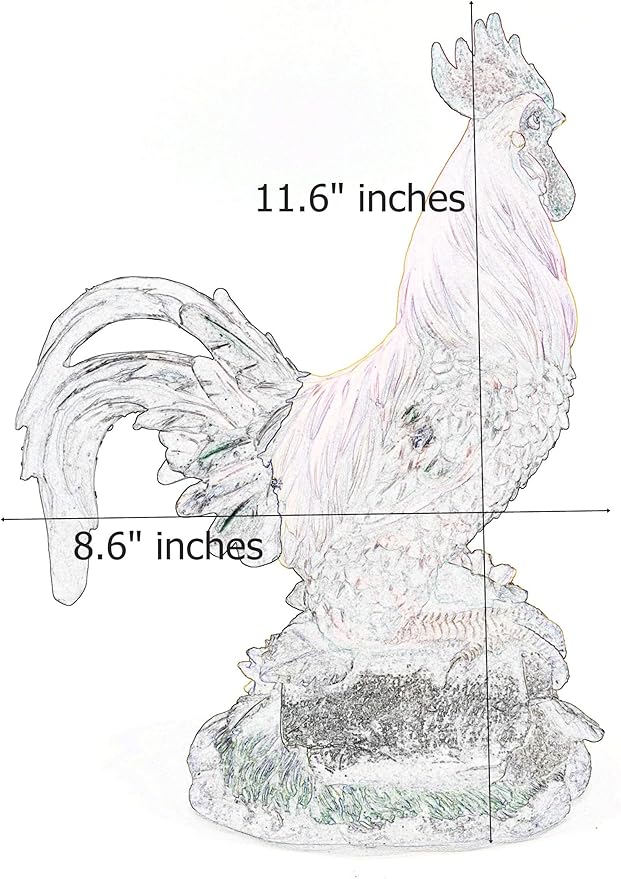 Bellaa 22977 Rooster Statue 12 inch Boho Home Decor Kitchen Gift Outdoor Sculpture Garden Patio Yard Figurine Farmhouse Animal Chicken Hen Sunflower Country Farm Barnyard Cabin Nature Lovers