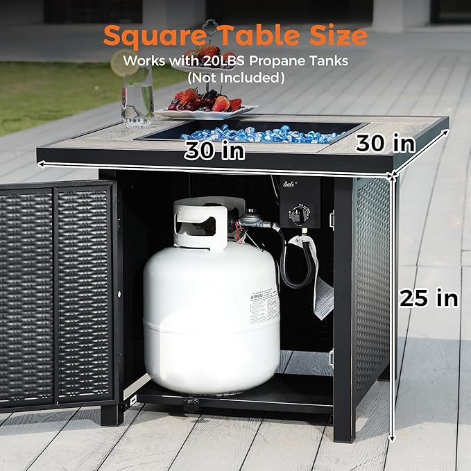 BALI OUTDOORS 50000 BTU Propane Fire Pit for Outdoor, 30 in Fire Pit Table Outdoor, Square Firepits for Outside Backyard, Patio