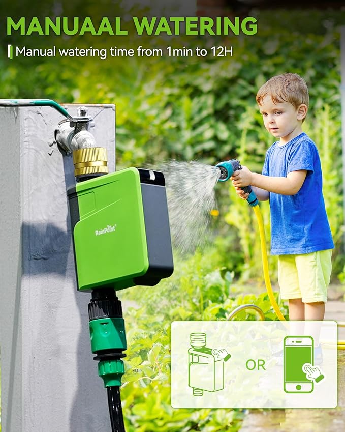 RAINPOINT WiFi Hose Timer, Brass Inlet Smart Sprinkler Timer for Watering, WiFi Watering Timer for Garden Hose with Hub, APP & Voice Control, Automatic Irrigation System for Lawns and Yard