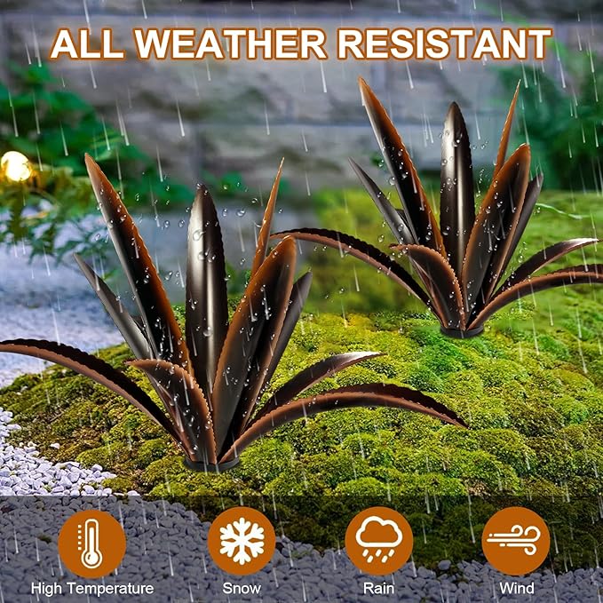 TOMBABY Enlarge Thickened Wind Resistant Metal Agave Garden Art Plant Country Garden Sculpture Statue Outdoor Decoration Agave Metal Plant Courtyard Ornament Gift (2, 12 Leaves Black)