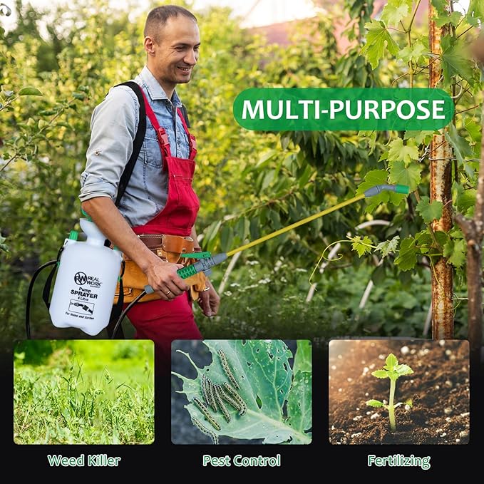 REALWORK 2pk 1-Gallon Handheld Tank Sprayer with Easy-Carry Shoulder Strap for Lawn, Garden, Yard, in Translucent White