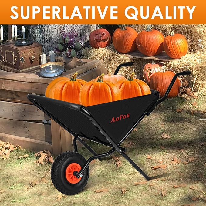 Collapsible Wheelbarrow, Foldable Home Utility Yard Wheelbarrow Easy Loading and Dumping Garden Cart Thickened Oxford Cloth Lawn Cart for Nutrient Soil,Grass, Leaf, Garden Supplies