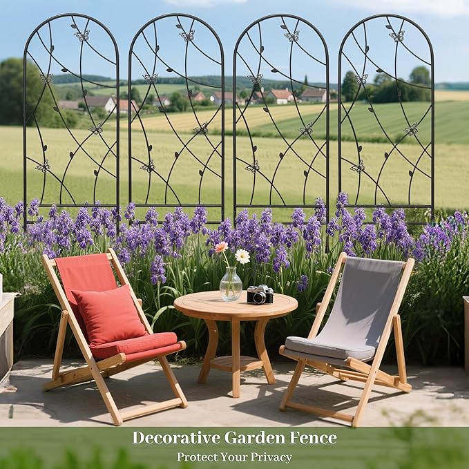 2 Pack Metal Garden Trellis 86.7" Tall Outdoor Climbing Plant Support for Roses, Flowers, Rustproof Durable Black Galvanized Tube, Lawn Garden Fence Decor Screen (2, Black flutter-86.7" H)