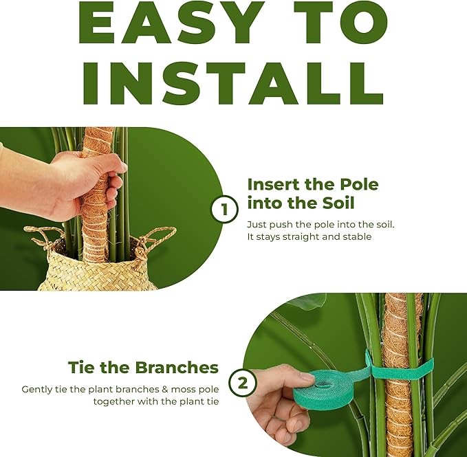 2 Pack 48 Inch Bendable Moss Pole Monstera Plant Support Stakes for Indoor Plants - Tall Moss Stick Trellis for Potted Climbers - Stem Support Accessories for Climbing Houseplants