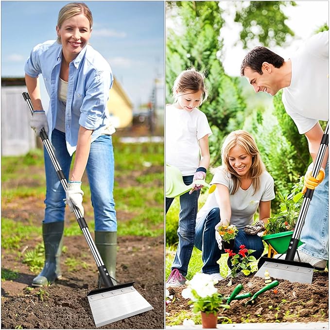 Multifunctional Garden Cleaning Shovel, Heavy Duty Steel Flat Shovel with 59" Adjustable Handle, Floor Scraper, Outdoor Spade Tool for Weeding, Lawn Edging, Digging, Ice Removal