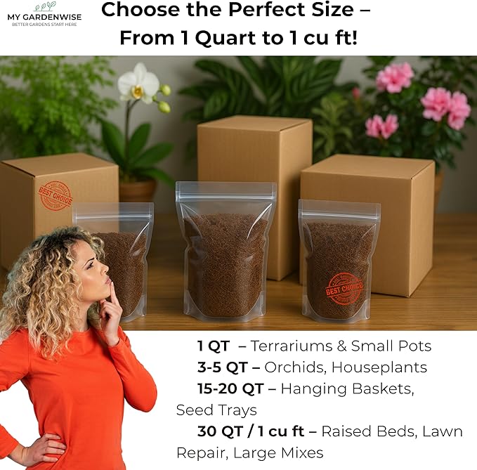 Peat Moss for Plants – Organic Sphagnum Peat Moss for Orchids, Terrariums, Seed Starting, Reptiles & Potting Soil Mix (15 quarts)