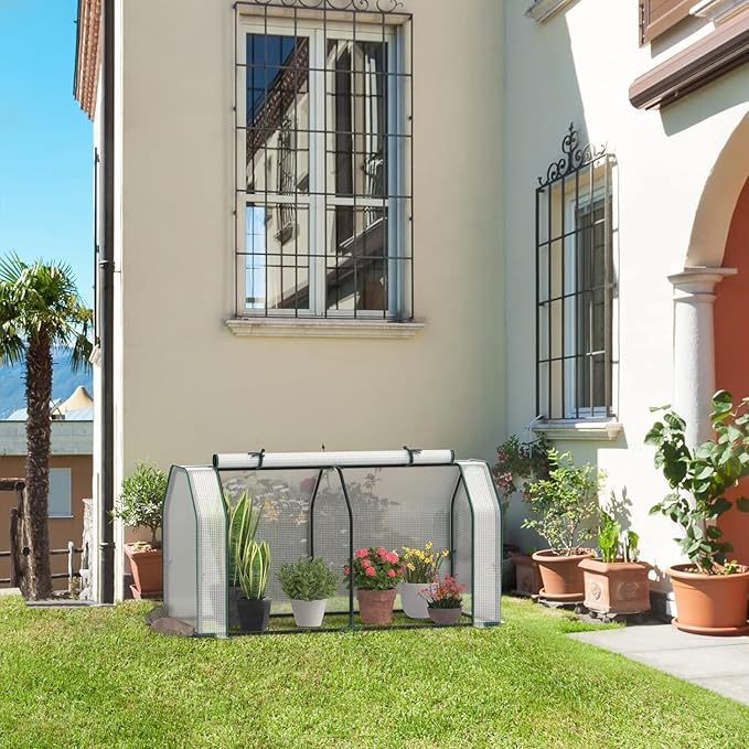 Happygrill Portable Mini Greenhouse w/Roll-up Zipper Door & All-Weather PE Cover, Outdoor & Indoor Greenhouse for Raised Garden Bed, Vegetables, Flowers, Patio, Lawn, Yard, Balcony